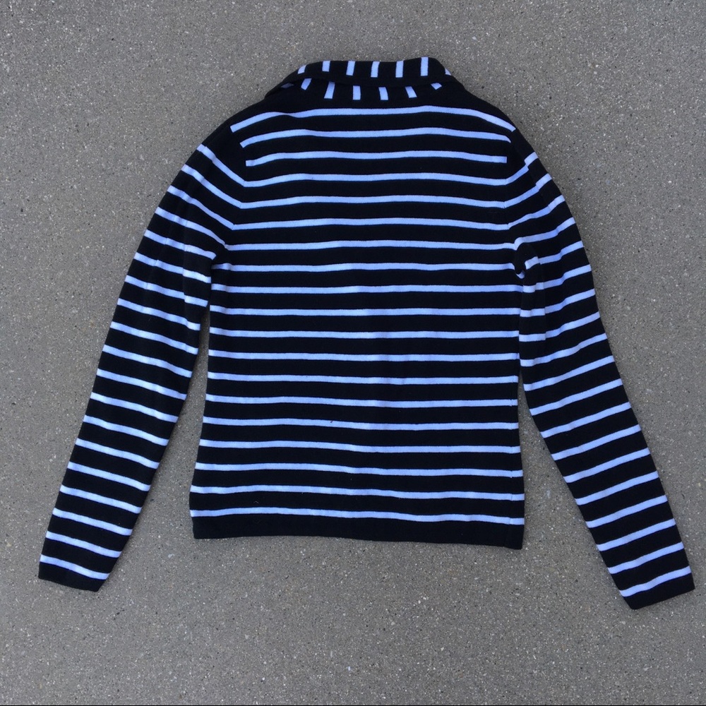 Chaps Black & White Stripe Button Up Cardigan - image 4